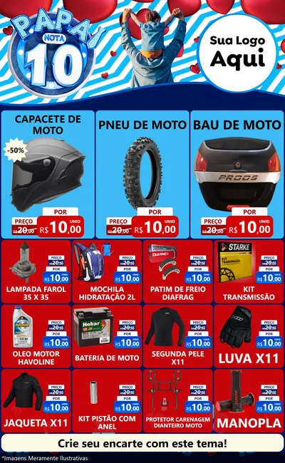Modelo de Encarte para Encarte Grande com o tema Papai Nota 10 para Moto peças