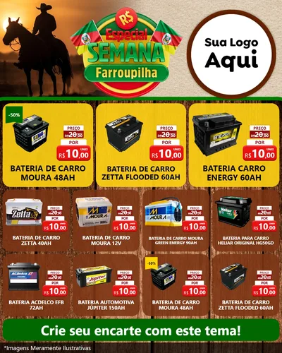 Modelo de Rede Social para Feed Instagram com o tema Especial Semana Farroupilha para Baterias Elétricas