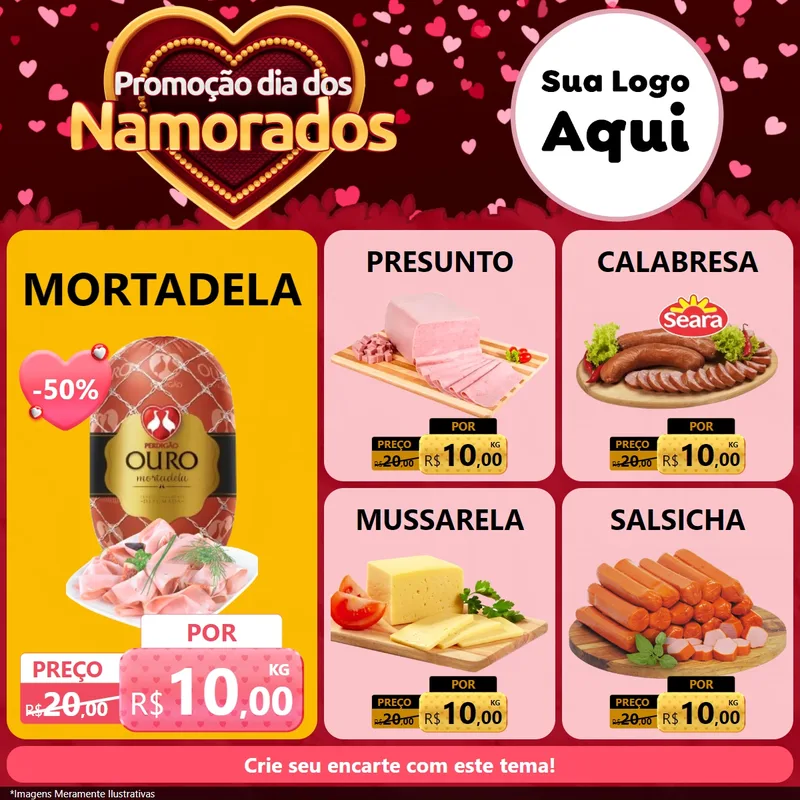 Modelo de Rede Social para Feed Facebook com o tema Promoção Dia Dos Namorados para Frios e Laticínios