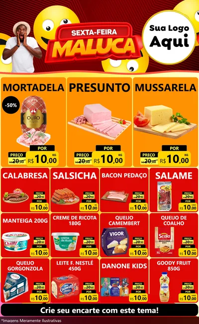 Modelo de Encarte para Encarte Grande com o tema Sexta-feira Maluca para Frios e Laticínios