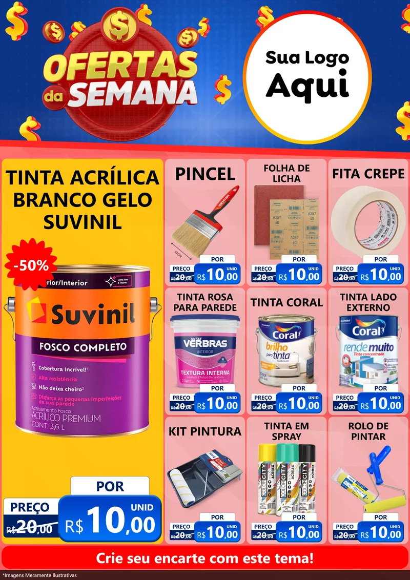 Modelo de Encarte para Encarte A4 Vertical com o tema Ofertas Da Semana para Tintas e Ferramentas