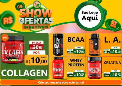 Modelo de Encarte para Encarte A4 Horizontal com o tema Show de Ofertas Imbatíveis para Suplementos alimentares
