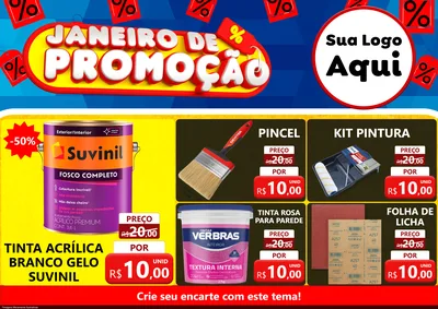 Modelo de Encarte para Encarte A4 Horizontal com o tema Janeiro de Promoção para Tintas e Ferramentas