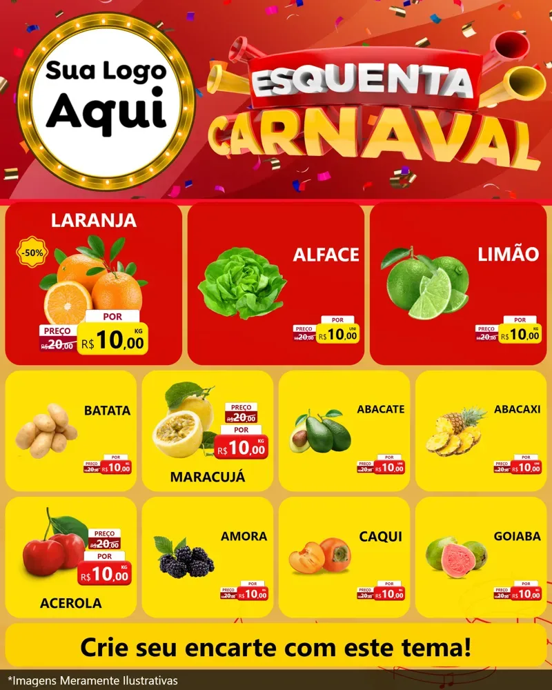Modelo de Rede Social para Feed Instagram com o tema Esquenta Carnaval para Hortifrúti