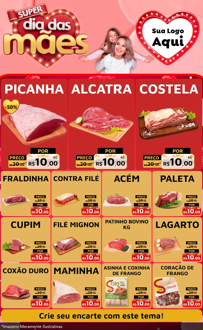 Modelo de Encarte para Encarte Grande com o tema Super Dia Das Mães para Açougue
