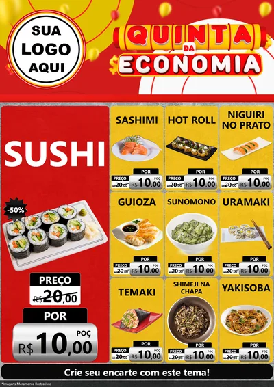 Modelo de Encarte para Encarte A4 Vertical com o tema Quinta da Economia para Comida japonesa
