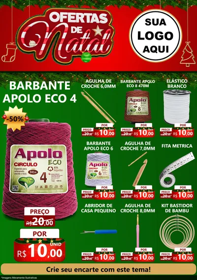 Modelo de Encarte para Encarte A4 Vertical com o tema Ofertas de Natal para Armarinho e Aviamentos