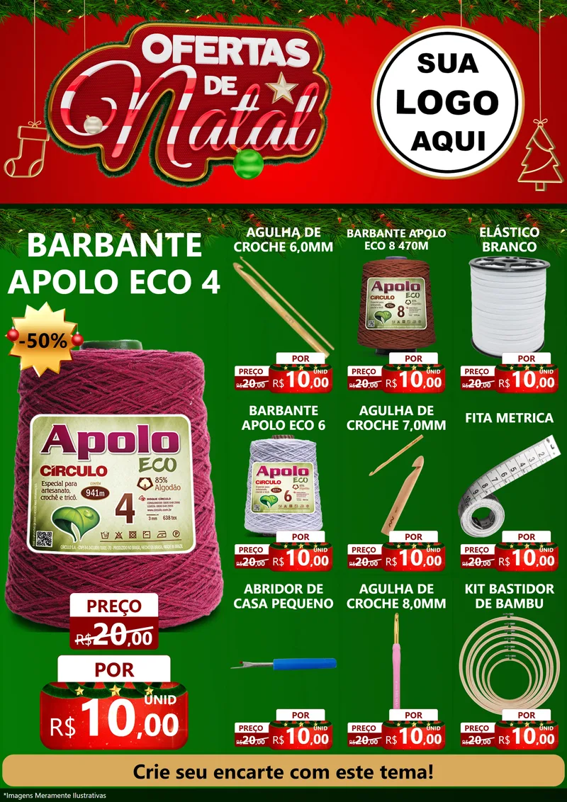 Modelo de Encarte para Encarte A4 Vertical com o tema Ofertas de Natal para Armarinho e Aviamentos