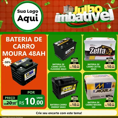 Modelo de Rede Social para Feed Facebook com o tema Julho Imbatível para Baterias Elétricas