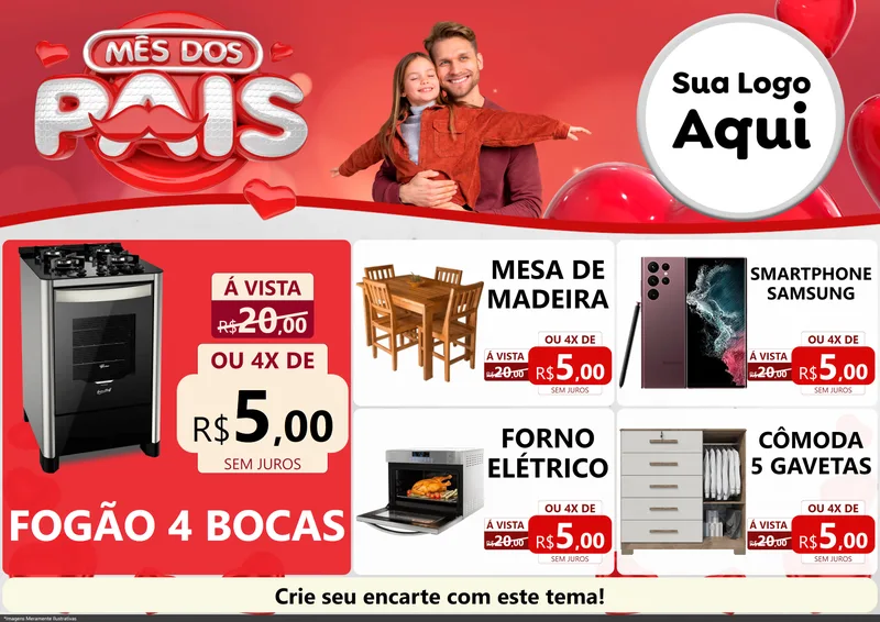 Modelo de Encarte para Encarte A4 Horizontal com o tema Mês dos Pais para Móveis e Eletro