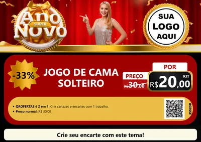 Modelo de Cartaz para Cartaz A4 Horizontal com o tema Super Ano Novo para Cama, Mesa e Banho