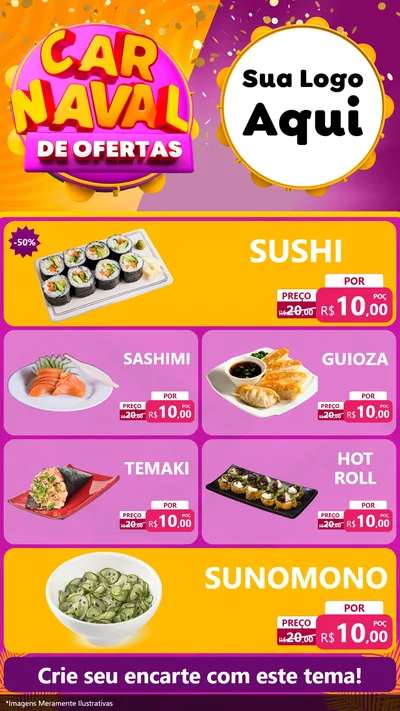 Modelo de TV para TV Vertical com o tema Carnaval de Ofertas para Comida japonesa