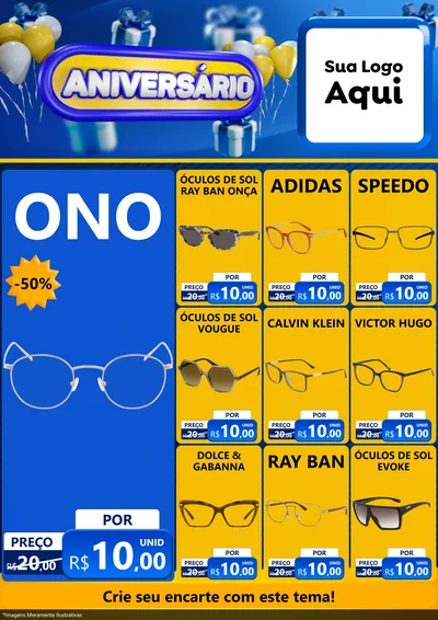 Modelo de Encarte para Encarte A4 Vertical com o tema Aniversário para Óticas