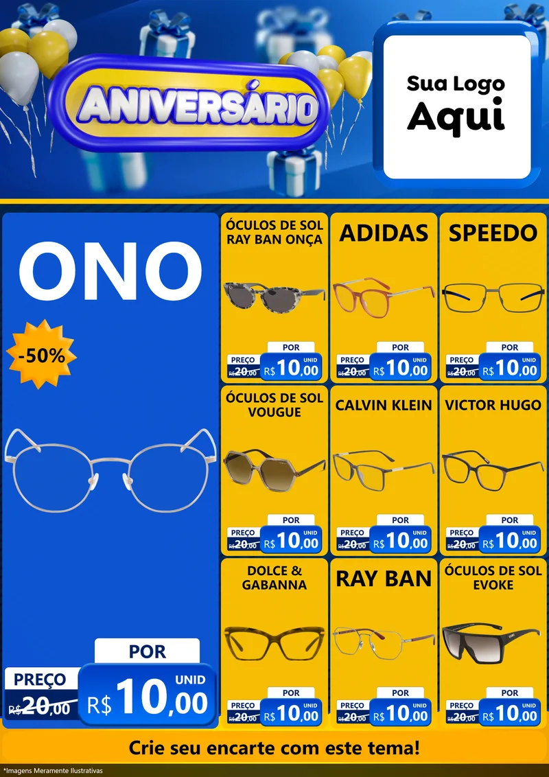 Modelo de Encarte para Encarte A4 Vertical com o tema Aniversário para Óticas