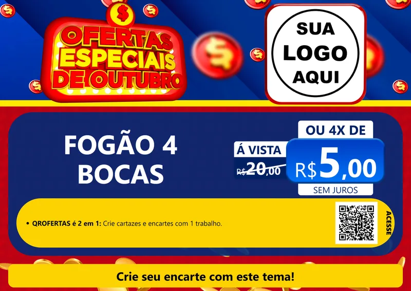 Modelo de Cartaz para Cartaz A4 Horizontal com o tema Ofertas Especiais de Outubro para Móveis e Eletro