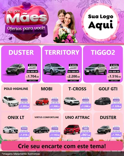 Modelo de Rede Social para Feed Instagram com o tema Dia das Mães Ofertas para Você! para Concessionaria de Carros