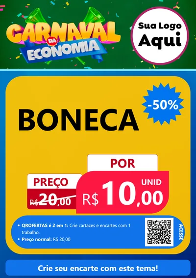 Modelo de Cartaz para Cartaz A4 Vertical com o tema Carnaval da Economia para Brinquedos