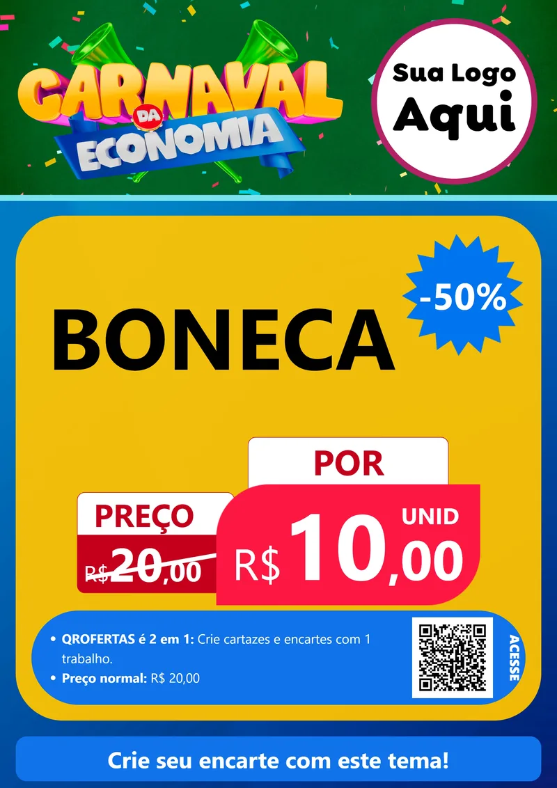 Modelo de Cartaz para Cartaz A4 Vertical com o tema Carnaval da Economia para Brinquedos