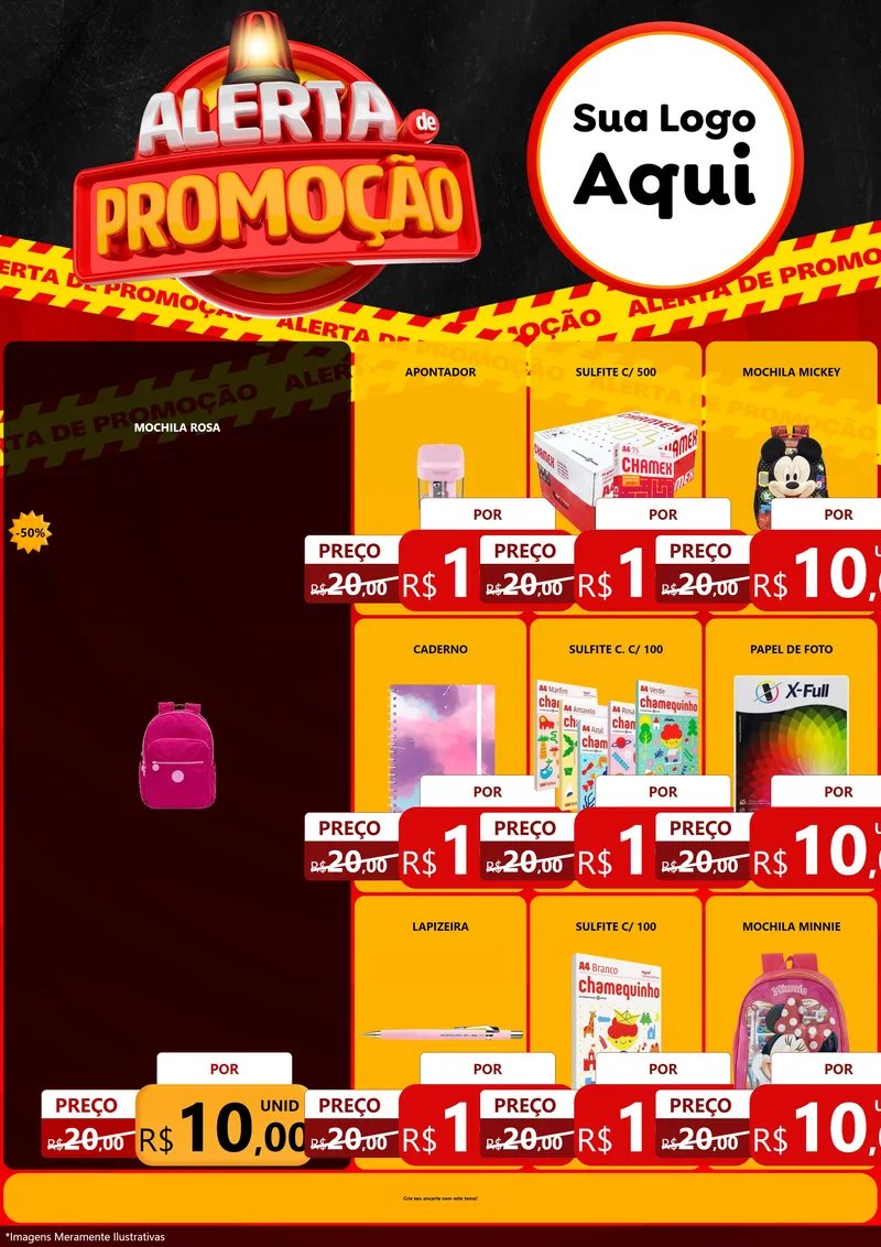 Modelo de Encarte para Encarte A4 Vertical com o tema Alerta de Promoção para Papelaria