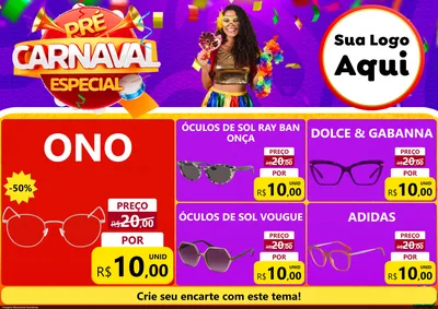 Modelo de Encarte para Encarte A4 Horizontal com o tema Pré-Carnaval Especial para Óticas