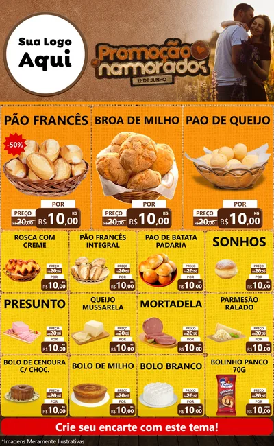 Modelo de Encarte para Encarte Grande com o tema Promoção Namorados para Padaria