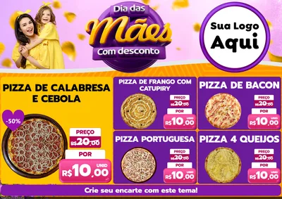 Modelo de Encarte para Encarte A4 Horizontal com o tema Dia das Mães com Desconto para Pizzaria