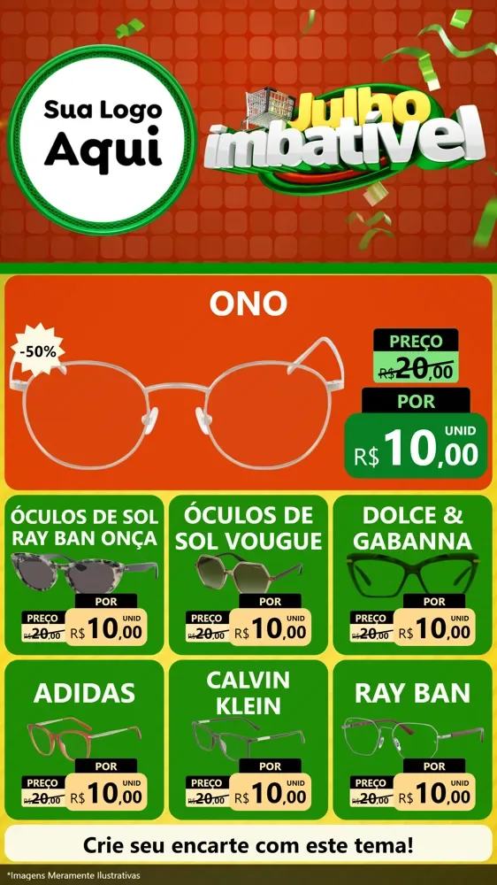 Modelo de Rede Social para Stories com o tema Julho Imbatível para Óticas