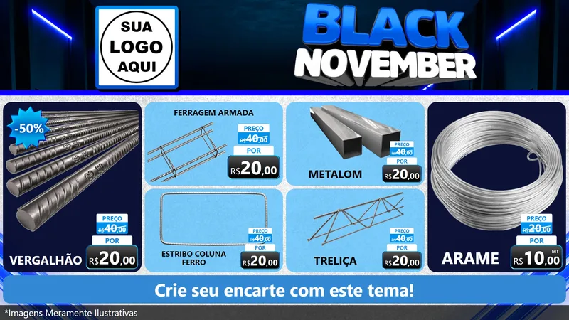 Modelo de TV para TV Horizontal com o tema Black November para Ferragens