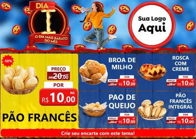 Modelo de Encarte para Encarte A4 Horizontal com o tema Dia I - O Dia Mais Barato Do Mês para Padaria