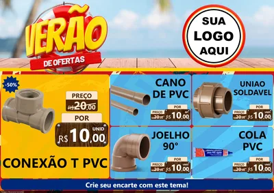 Modelo de Encarte para Encarte A4 Horizontal com o tema Verão de Ofertas para Tubos e conexões