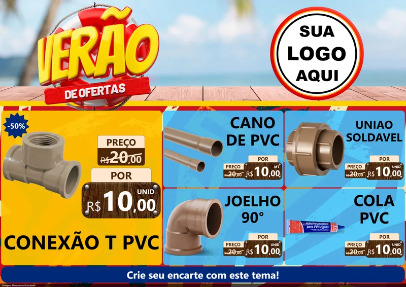 Modelo de Encarte para Encarte A4 Horizontal com o tema Verão de Ofertas para Tubos e conexões