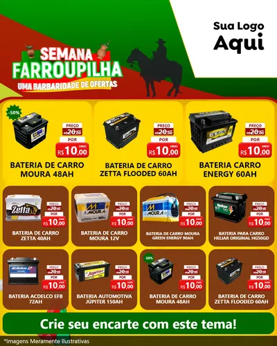Modelo de Rede Social para Feed Instagram com o tema Semana Farroupilha - Uma Barbaridade de Ofertas para Baterias Elétricas