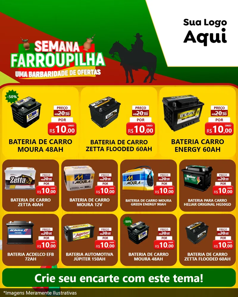 Modelo de Rede Social para Feed Instagram com o tema Semana Farroupilha - Uma Barbaridade de Ofertas para Baterias Elétricas