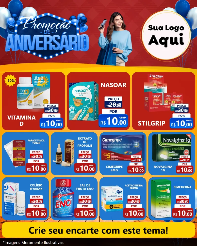 Modelo de Rede Social para Feed Instagram com o tema Promoção de Aniversário para Farmácia