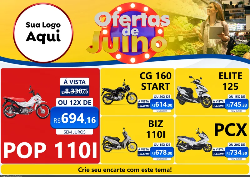 Modelo de Encarte para Encarte A4 Horizontal com o tema Ofertas de Julho para Concessionaria de Motos