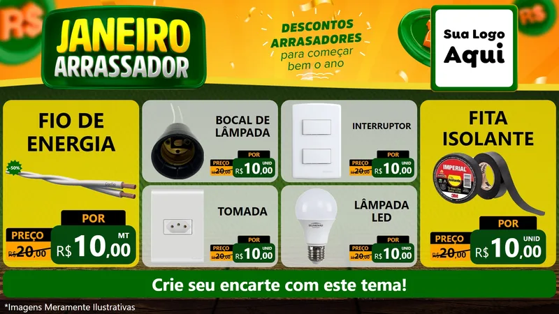 Modelo de TV para TV Horizontal com o tema Janeiro Arrasador para Materiais Elétricos