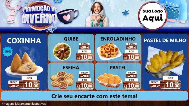 Modelo de TV para TV Horizontal com o tema Promoção de Inverno para Salgadaria