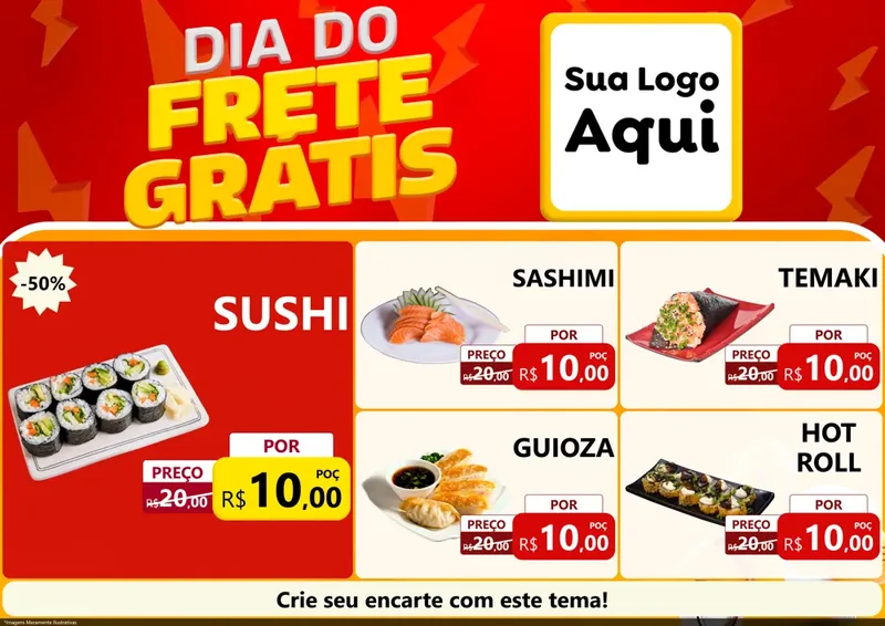 Modelo de Encarte para Encarte A4 Horizontal com o tema Dia do Frete Grátis para Comida japonesa