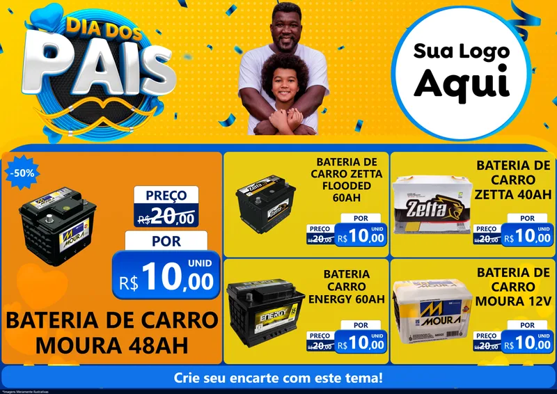 Modelo de Encarte para Encarte A4 Horizontal com o tema Dia dos Pais para Baterias Elétricas