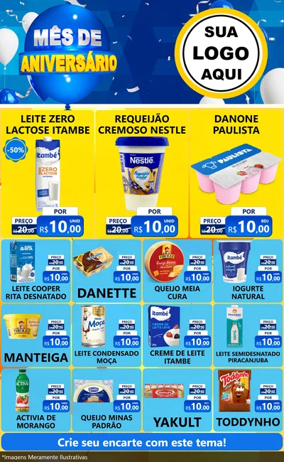 Modelo de Encarte para Encarte Grande com o tema Mês de Aniversário para Frios e Laticínios