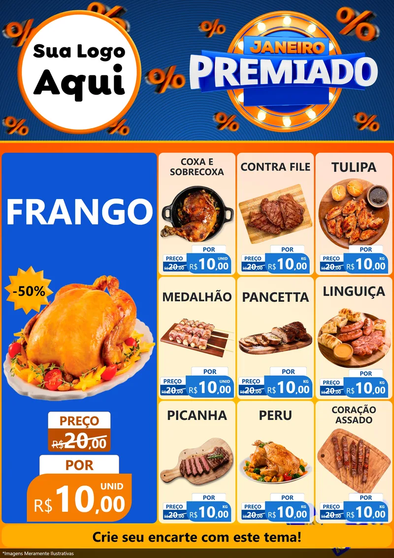 Modelo de Encarte para Encarte A4 Vertical com o tema Janeiro Premiado para Assados