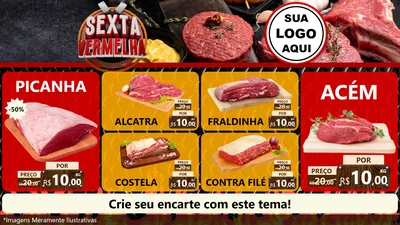 Modelo de TV para TV Horizontal com o tema Sexta Vermelha para Açougue