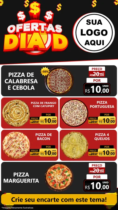 Modelo de TV para TV Vertical com o tema Ofertas Dia D para Pizzaria