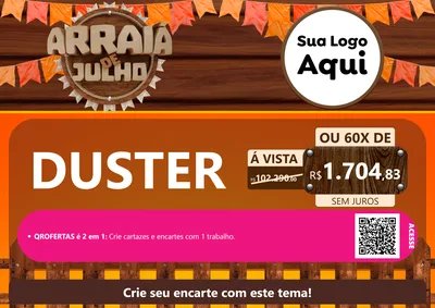 Modelo de Cartaz para Cartaz A4 Horizontal com o tema Arraiá de Julho - Junina para Concessionaria de Carros
