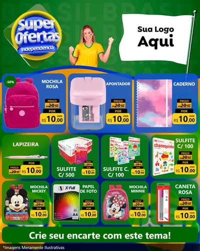 Modelo de Rede Social para Feed Instagram com o tema Super Ofertas de Independência para Papelaria