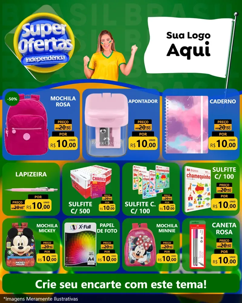 Modelo de Rede Social para Feed Instagram com o tema Super Ofertas de Independência para Papelaria