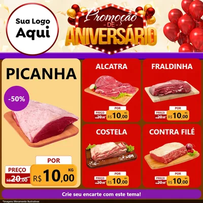 Modelo de Rede Social para Feed Facebook com o tema Promoção de Aniversário para Açougue
