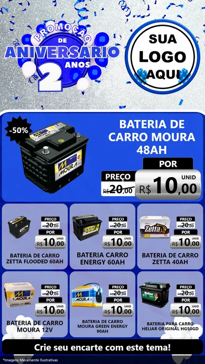 Modelo de Rede Social para Stories com o tema Promoção de Aniversário - 2 Anos para Baterias Elétricas