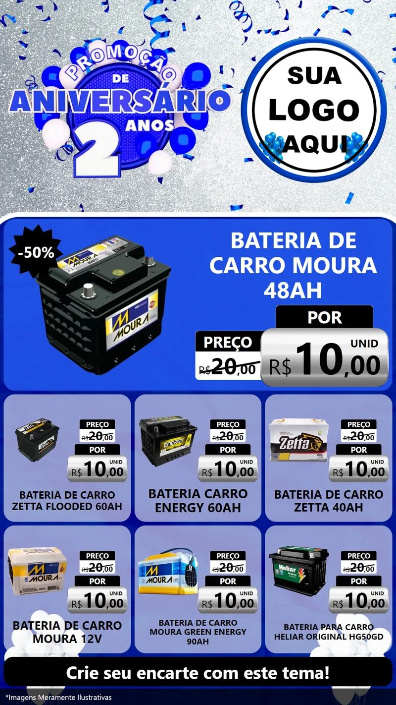 Modelo de Rede Social para Stories com o tema Promoção de Aniversário - 2 Anos para Baterias Elétricas