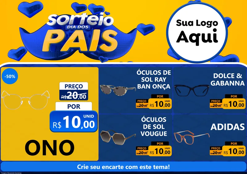 Modelo de Encarte para Encarte A4 Horizontal com o tema Sorteio Dia dos Pais para Óticas